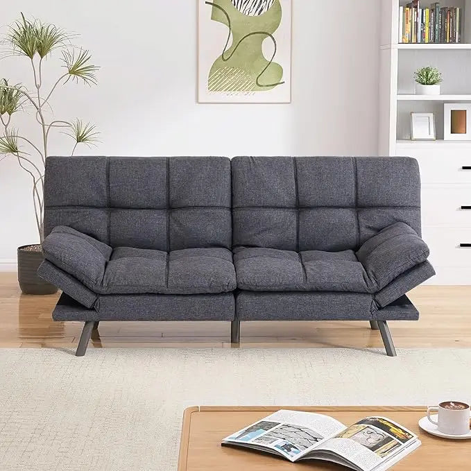 Faux Leather Futon Sofa Bed,Convertible Futon Couch,Memory Foam Loveseat Sleeper Sofa