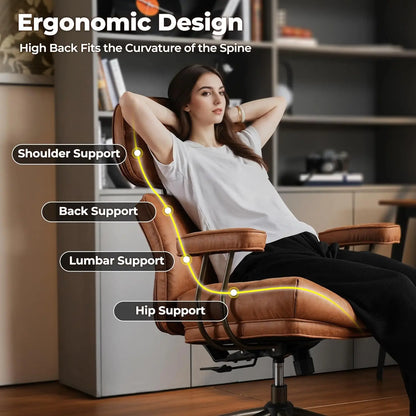 Office Chair, Modern Leather with Lumbar Support, High Back Swivel Rolling  with Comfy Thick Cushion (Brown, Suede Faux Leather)