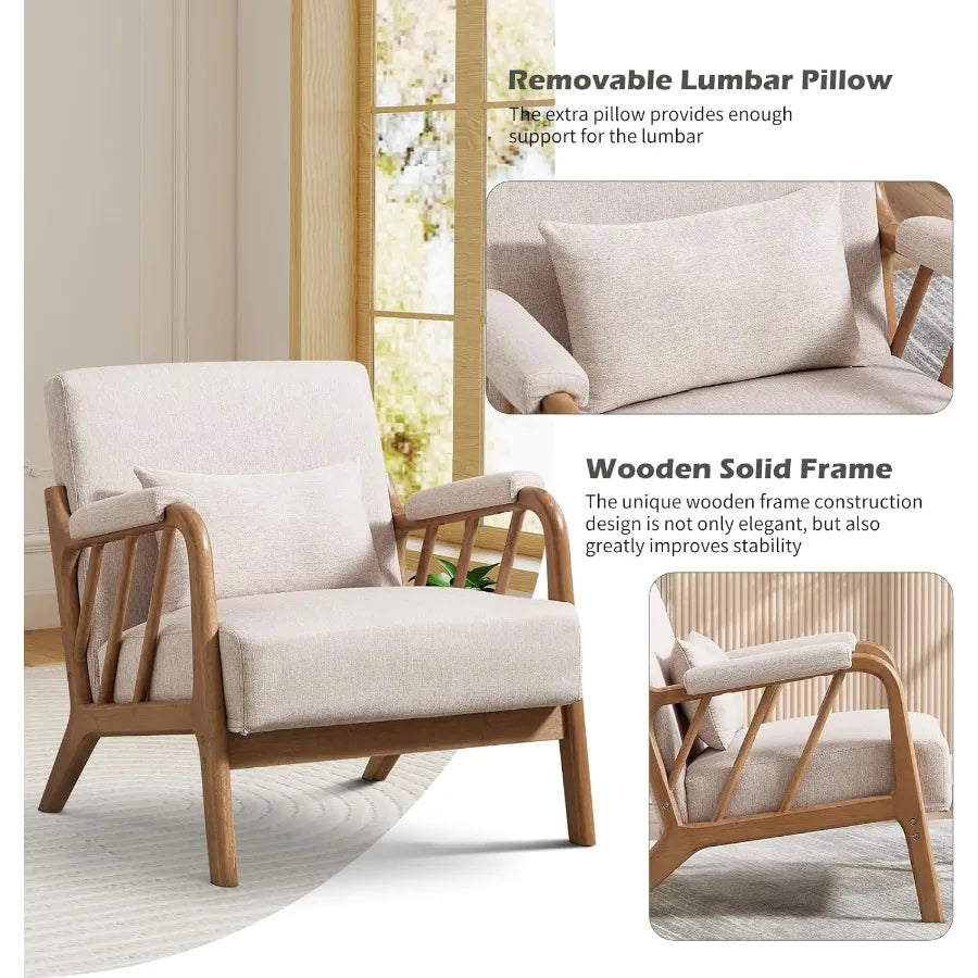 Mid Century Modern Accent Chair with Solid Wood Frame and Upholstered Design for Living Room or Bedroom Features Padded Arms Lu
