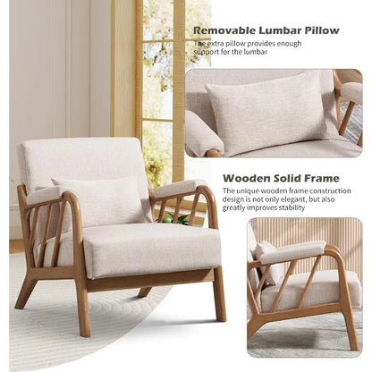 Mid Century Modern Accent Chair with Solid Wood Frame and Upholstered Design for Living Room or Bedroom Features Padded Arms Lu