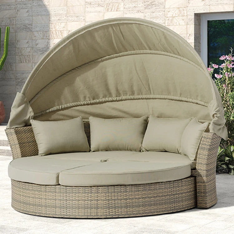 Aluminium Metal Outdoor Sun Lounger Day Bed with Canopy Wickrer Garden Sofa for Courtyard Beach Daybed for Hotel or Park