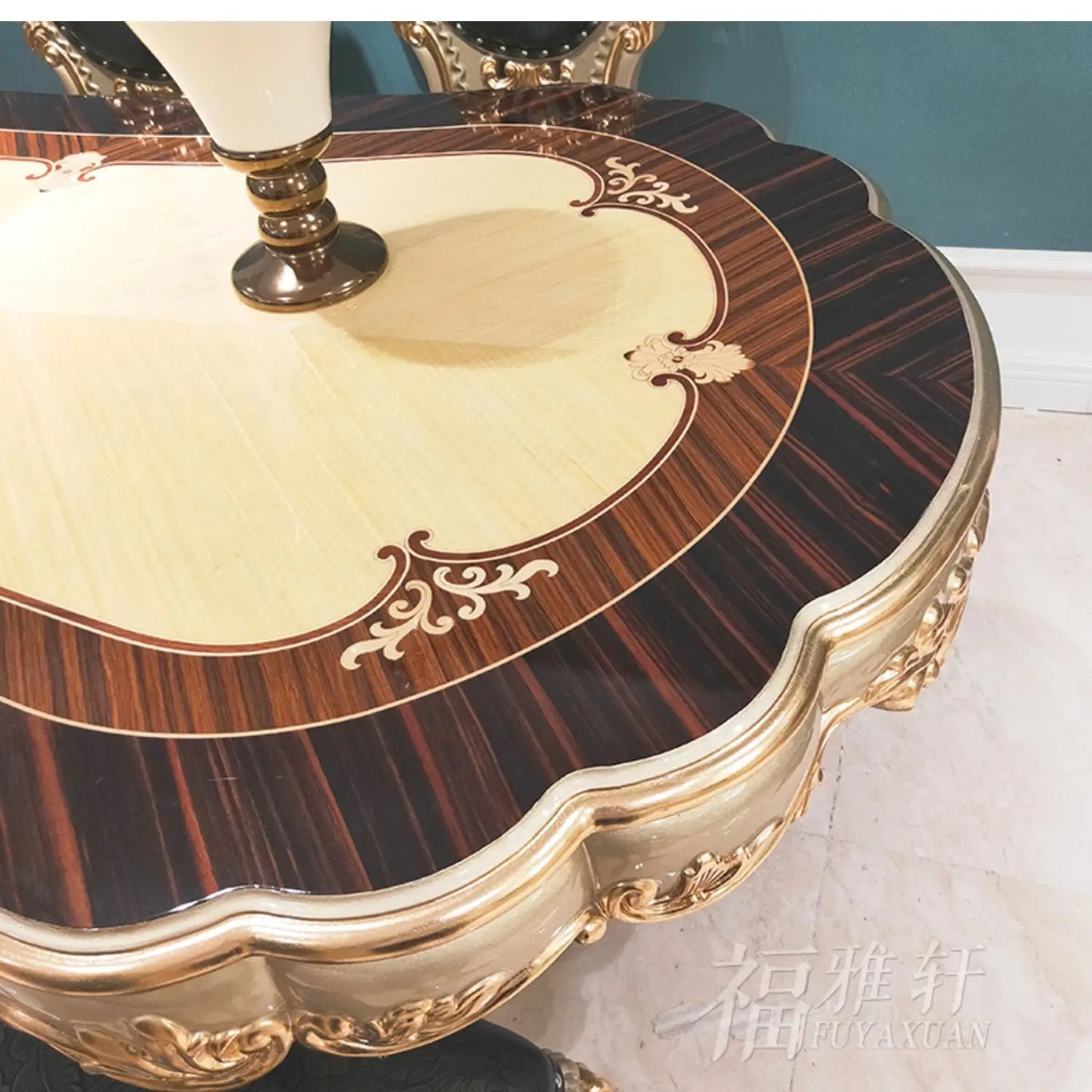 European oval 1.8 meters long dining table and chairs combination villa solid wood carving flower atmosphere dining table
