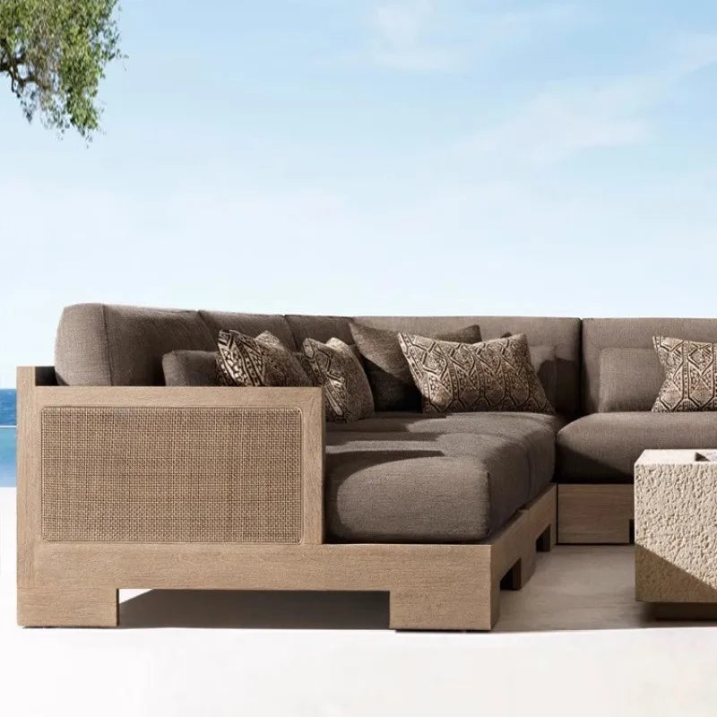 Outdoor Patio Garden Set all Weather Teak Wicker Ubud Modular U-Sofa Sectional Luxury Outdoor Furniture
