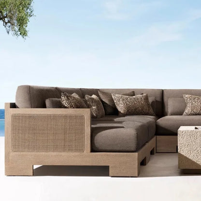 Outdoor Patio Garden Set all Weather Teak Wicker Ubud Modular U-Sofa Sectional Luxury Outdoor Furniture