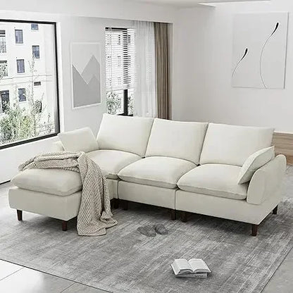 #For L-Shaped Modular Sectional Sofa, 3-Seater Comfy Cloud Couch with Ottoman/Chaise & 5 Pillows for Living Room Bedroom&