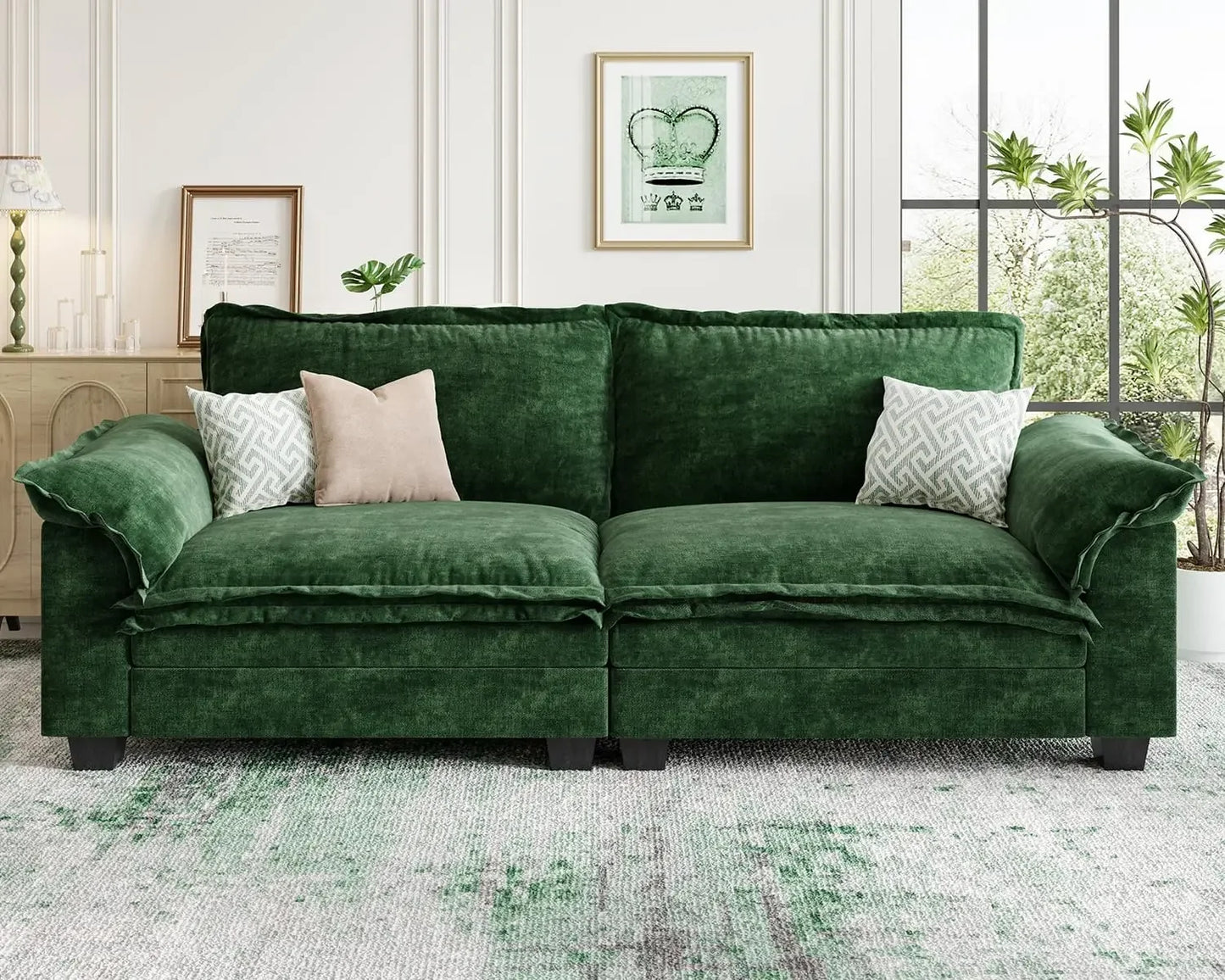Modular Cloud Couch Sectional Sofa 89",  Modern Deep 2-Seat Loveseat Sofas, Oversized with Movable Ottoman, High Back