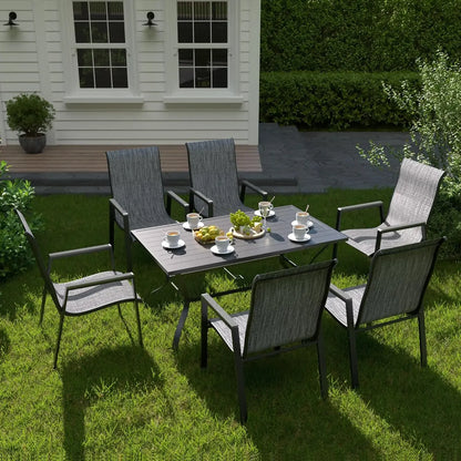 Patio Chairs Set of 6, Stackable Outdoor Dining Chairs with All Weather Breathable Textilene, High Back Metal Frame