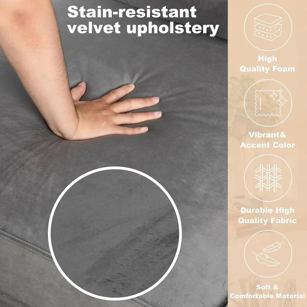 u-shaped velvet sectional sofa with reversible chaise for 6 people, 116