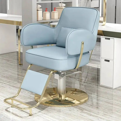 Round Chair Professional Barber Chairs Mirror Hair Salon Women's Beauty Men's Shaving Rotating Ergonomic Wheels Reclining Silla