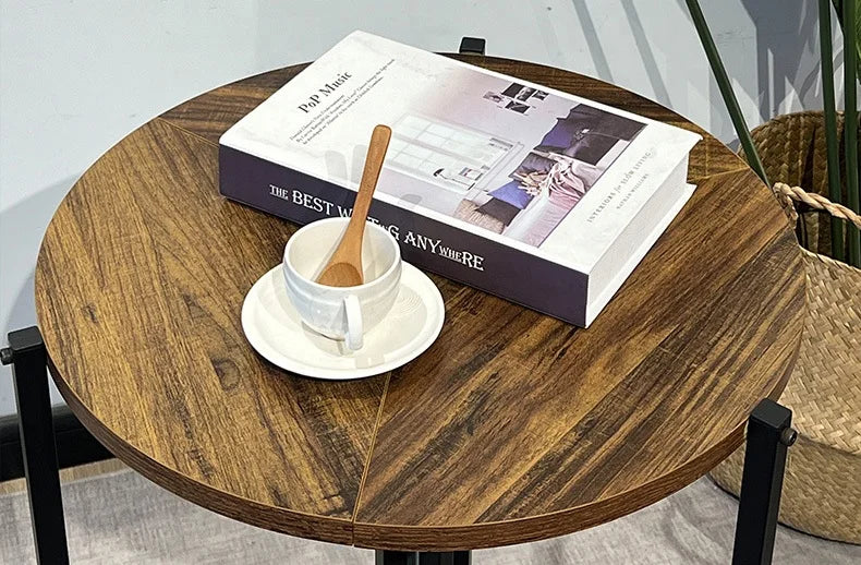 Small round wooden coffee table metal living room and dining room furniture custom designed