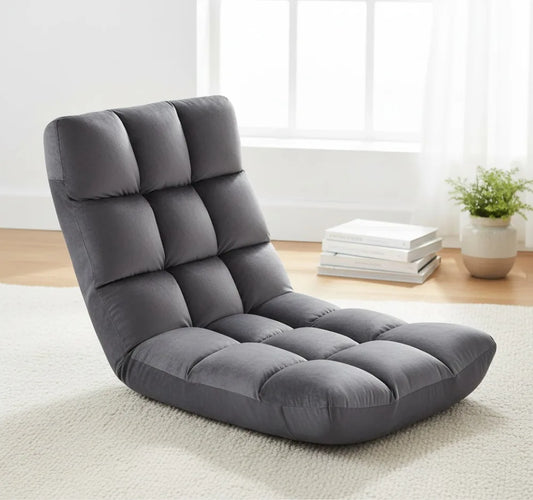 Adjustable Floor Gaming Sofa Chair with Padded Back Support, 14 Reclining Positions, Foldable Design for Home Use, Gray