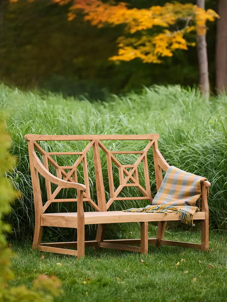 2-Person Teak Garden Bench with Comfortable Armrests, Backrest, and Slatted Seat, Supports 800 lbs, Ideal for Patio, Porch, or P