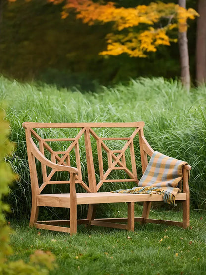 2-Person Teak Garden Bench with Comfortable Armrests, Backrest, and Slatted Seat, Supports 800 lbs, Ideal for Patio, Porch, or P