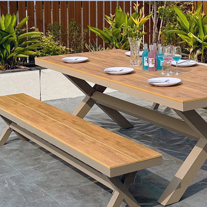 #Modern Outdoor Aluminum Chair Wood Metal Frame Villa Patio Garden Table Chair Set For Dining Courtyard Leisure