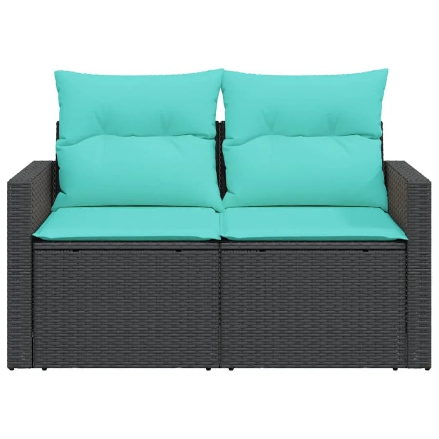 Patio Sofa with Cushions 2Seater Black Poly Rattan