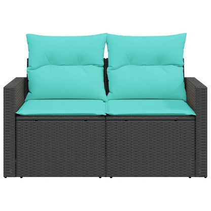 Patio Sofa with Cushions 2Seater Black Poly Rattan