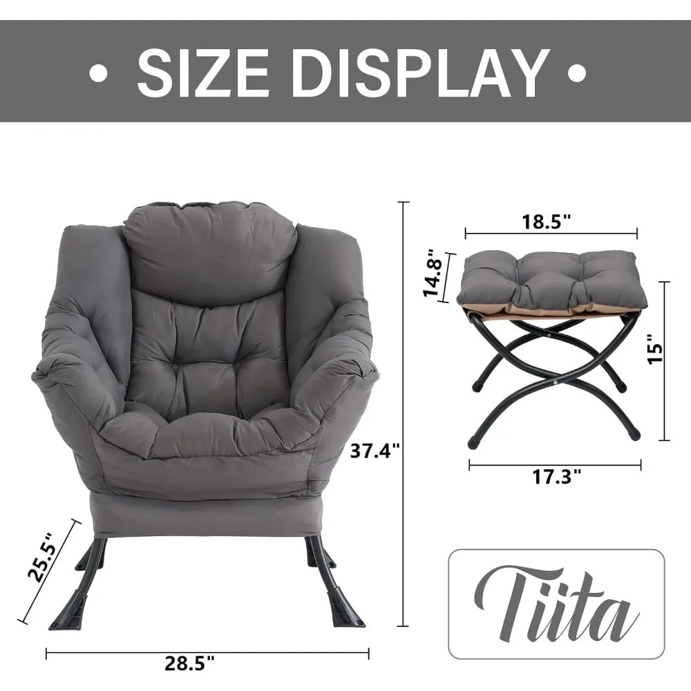lazy chair with ottoman, modern large accent lounge chair, leisure sofa armchair with ottoman, reading chair with footrest for
