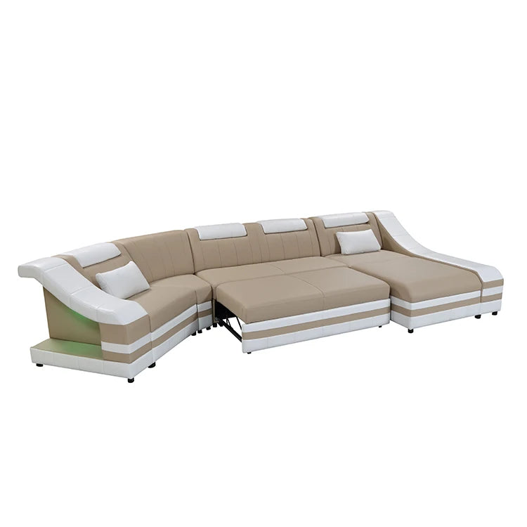 Genuine Leather White Sofa Living Room Furniture Cream Modern Pu Leather Sofa Set