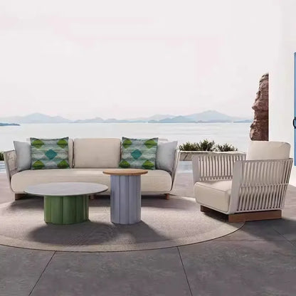 Outdoor leisure, outdoor balcony, outdoor sofa, courtyard, waterproof coffee table, rope woven furniture combination