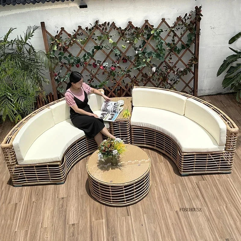 Outdoor PE Rattan Garden Sofa Chair Set for Courtyard and Balcony, Full Arc Design for Outdoor Garden Leisure Activities