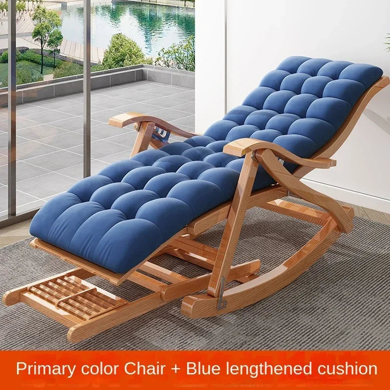 UVR Adult Recliner Folding Rocking Chair Living Room Armchair Bed Office Lunch Break Nap Backrest Stool Bamboo Chaise Longue