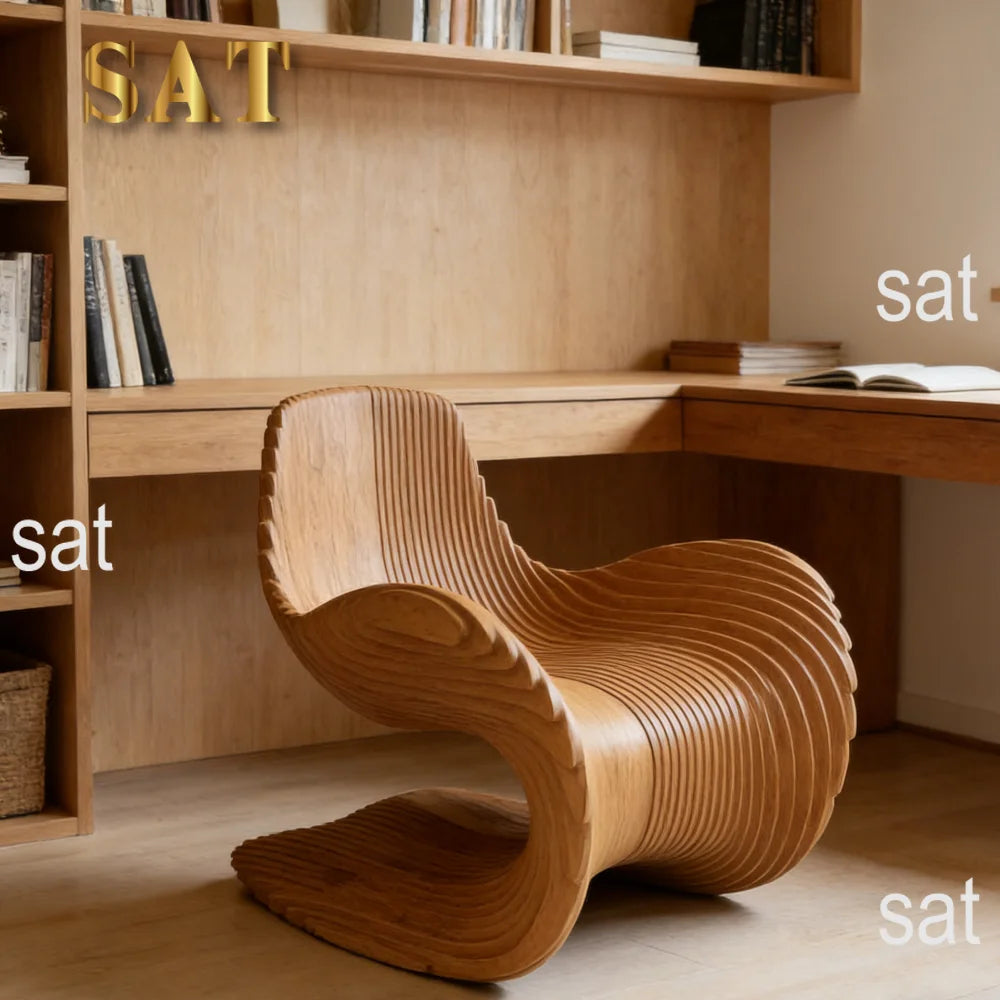 *Contemporary Wavy Solid Wood Slice Leisure Chair | Unique Irregular Accent Chair for Modern Living Room, Home Office & Patio