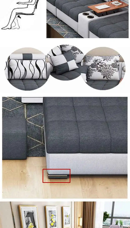 Modern Fabric Sofa Set Furniture Living Room Sofa Set with USB and Stools U Shape Cloth Couch Sofas for Home Furniture 1903