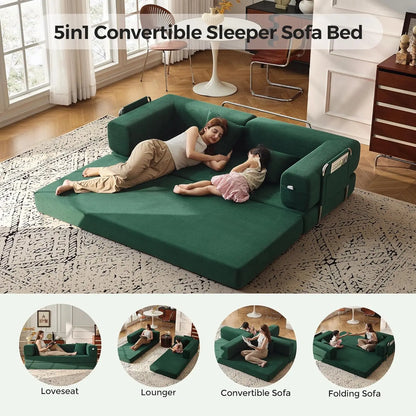 79" Convertible Sofa Bed with Pillows, Corduroy Folding Sleeper Sofa with Fixed-Shape Frame, Boneless Couch for, Customized