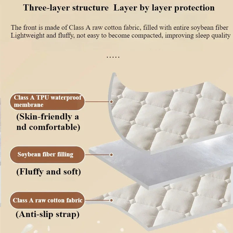 1PC Soft Fibre Waterproof Mattress Cover Thickened Breathable Diaper Proof Foldable Household