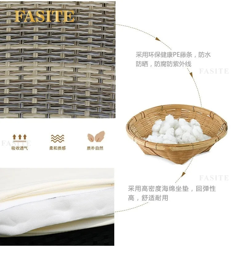 Outdoor round rattan sofa combination garden courtyard semi-circular rattan chair outdoor hotel curved living room