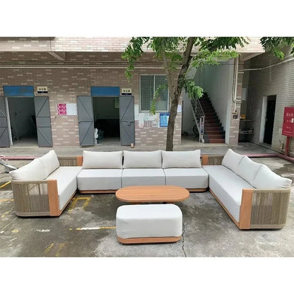 Outdoor Furniture Lounge Sets Modern Garden Teak Wood Couch Sofa Luxury Style Combination Teakwood Rope Sofa Set