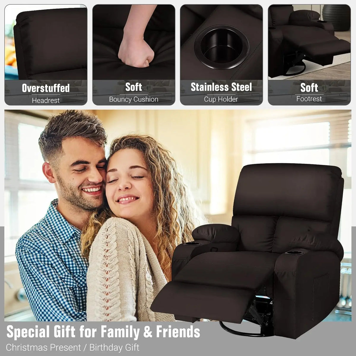 Rocking Recliner Chair, Massage Rocker Recliner Chair with Vibration Massage and Heat,360° Swivel Recliner Chairs,, Customized