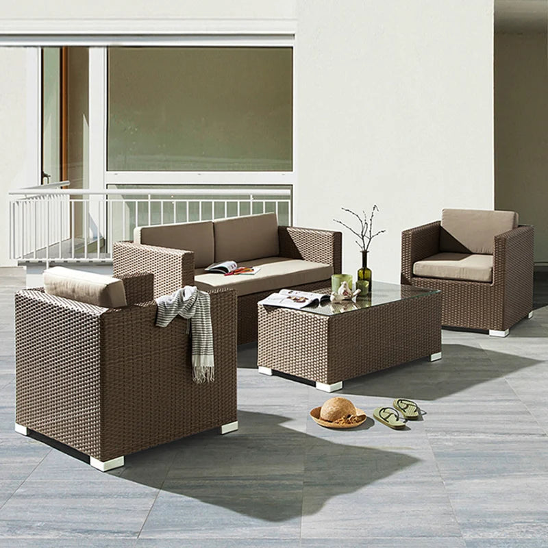 Outdoor Coffee Table Garden Sofas Combination Leisure Nordic Lawn Garden Sofas Simple Pe Rattan Furniture Sofá Jardín MHHYSF