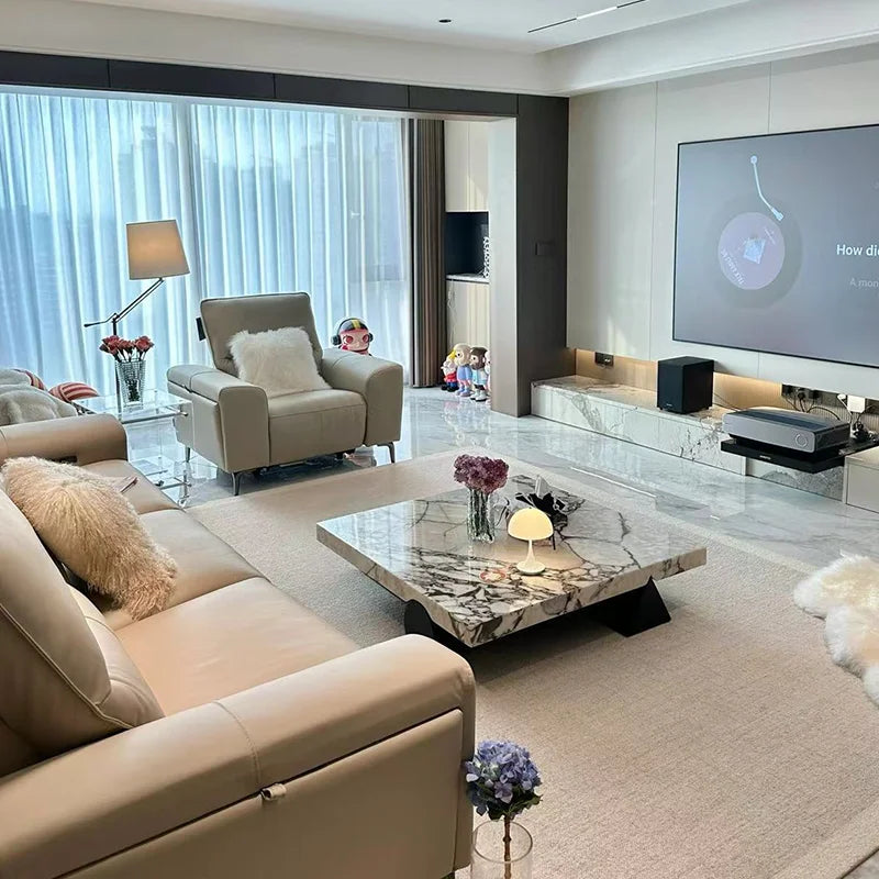 "Italian Minimalist Coffee Table - Calacatta Gold Vein Marble Square, Customizable Luxury for Small/Large Living Rooms"