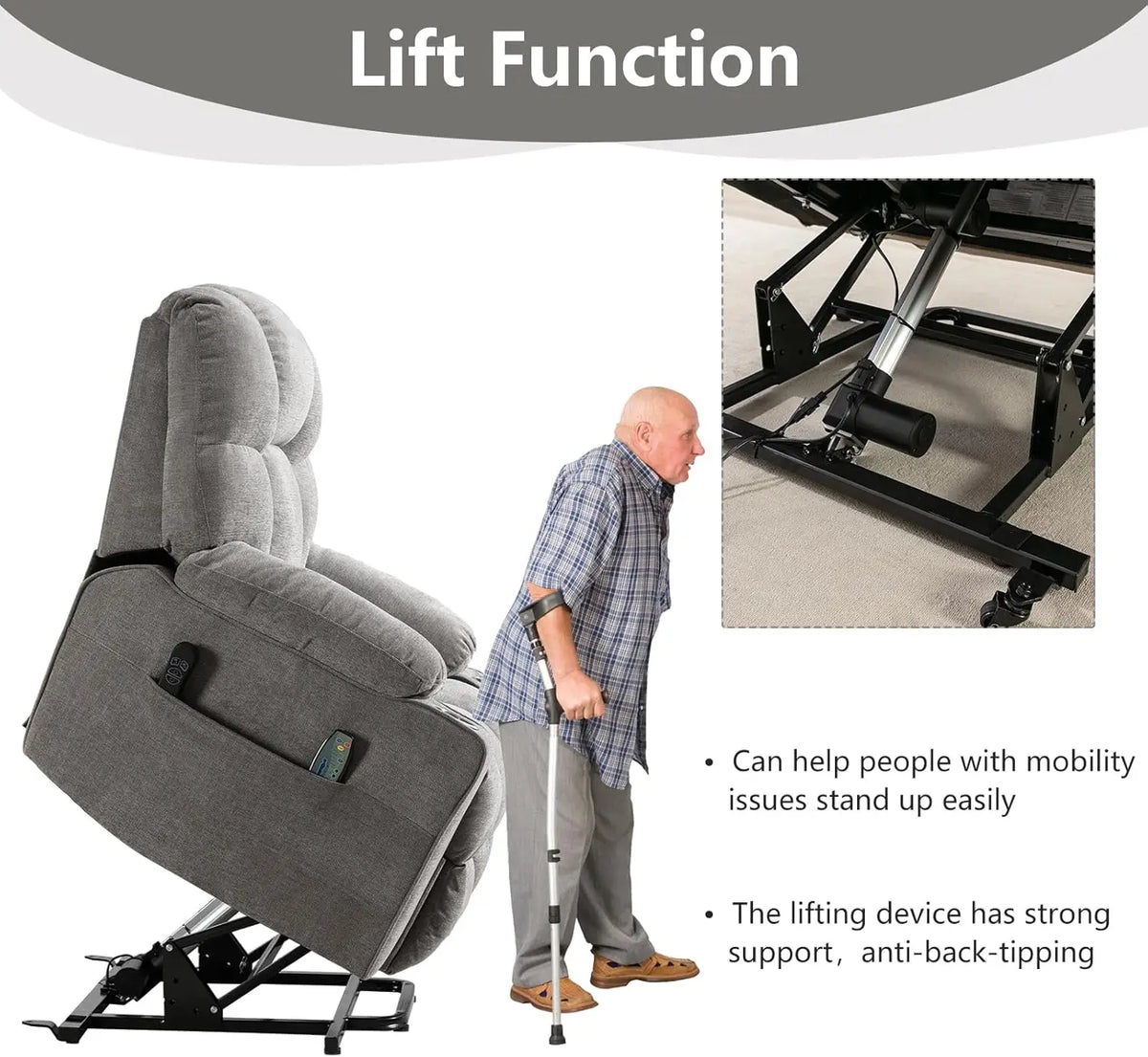 EBELLO Oversized Power Lift Recliner Chair for Elderly, Electric Recliner Chair with Massage and Heating with USB Port