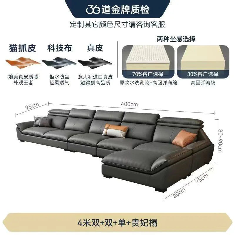 Italian minimalist leather sofa, new living room size apartment, concubine corner combination design