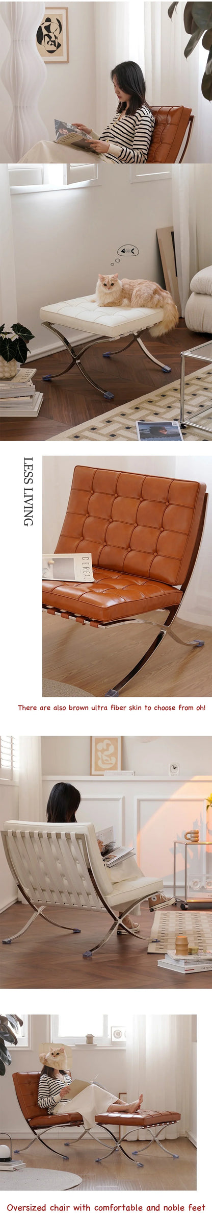 Barcelona Chair Nordic Leather Single Sofa Chair Designer Simple Reception Office Living Room Balcony Sofa Leisure Chair