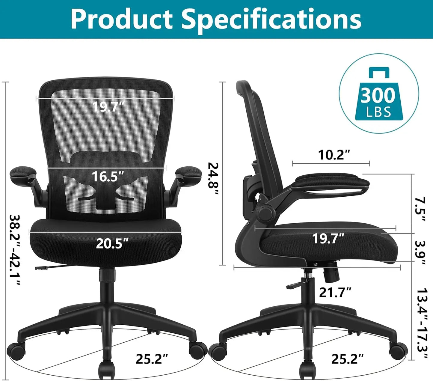 Office Chair,Ergonomic Desk Chair Breathable Mesh Chairs w/Adjustable High Back Lumbar Support Flip-up Armrests,for Home Office