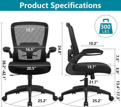 Office Chair,Ergonomic Desk Chair Breathable Mesh Chairs w/Adjustable High Back Lumbar Support Flip-up Armrests,for Home Office