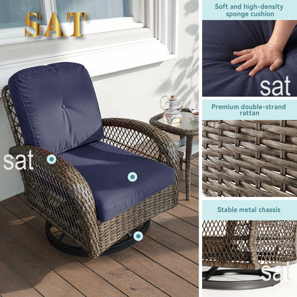 Pieces Patio Furniture Set, Patio Bistro Set, Outdoor Rotating Rocking Chair Set, Cozy and Padded Cushions Alleiwe