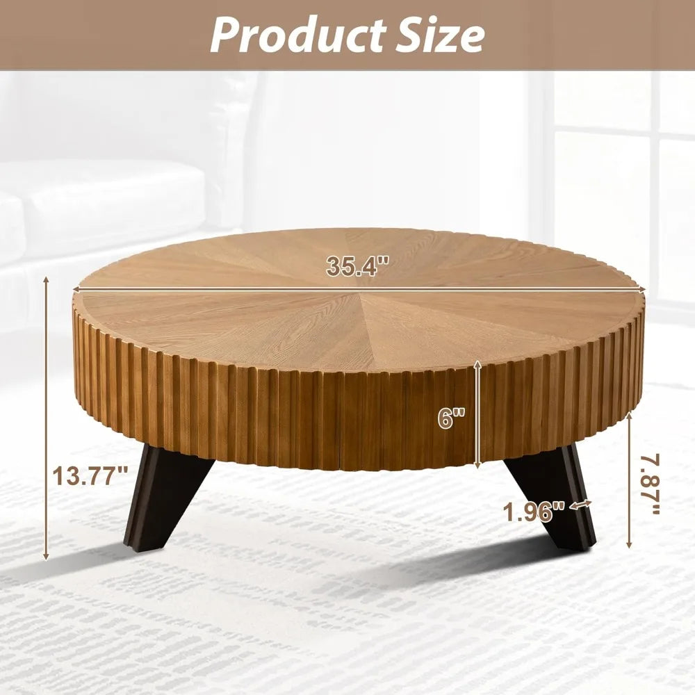 Contemporary Walnut Coffee Table - Rustic Grain Pedestal Style | Compact Modern Accent Table