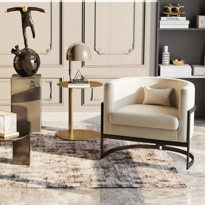 Modern Faux Leather Barrel Chair, Beige Upholstered Accent Armchair for Living Room or Bedroom – Scratch-Resistant Lounge Chair