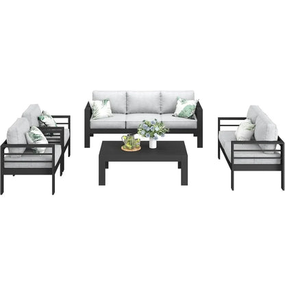 Garden Furniture Set, 5 Pieces Patio Outdoor Aluminum Sectional Conversation, Chat Sofa Modern Seating Set with Coffee Table