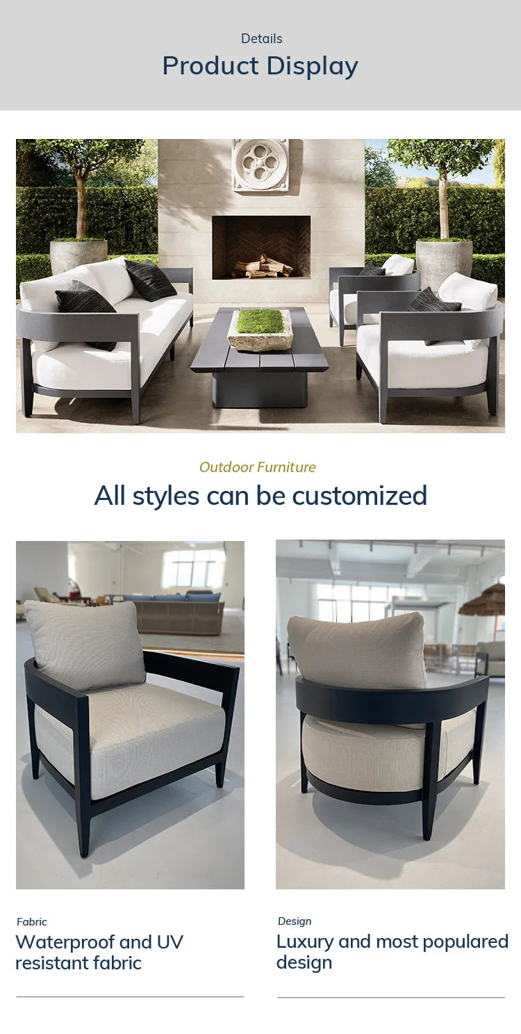 Modern Aluminum Alloy Lounge Sofa for Guesthouse Courtyard Villa Hotel Sunroom Open-air Furniture Set Garden Outdoor Sofa Couch