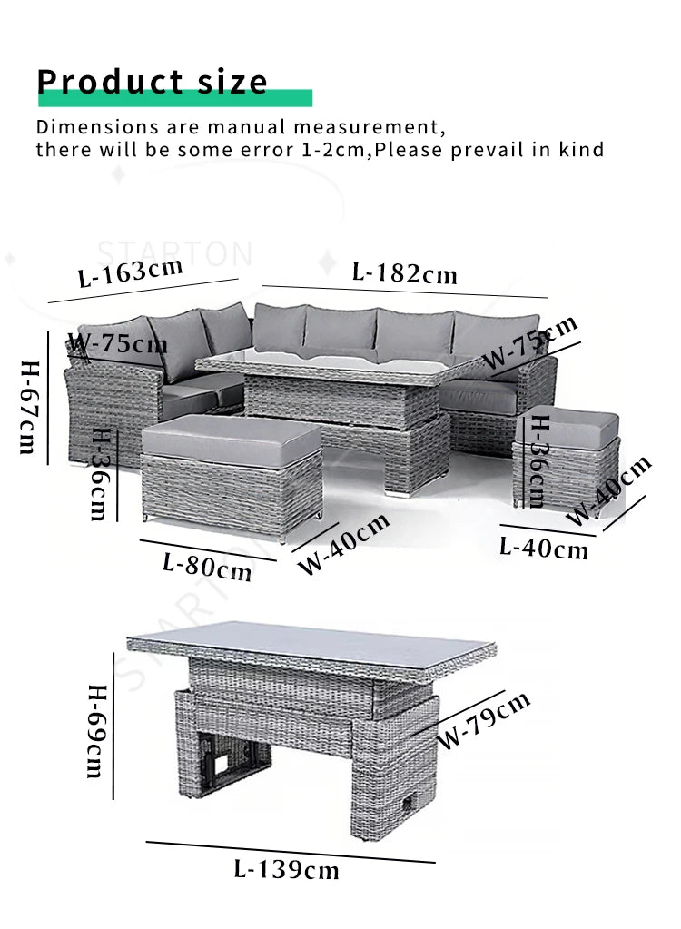 Best Selling Patio Furniture Garden Rattan Sofa Set Outdoor Restaurant PE Rattan L Shape Sectional Chaise Sofas with Tea Table