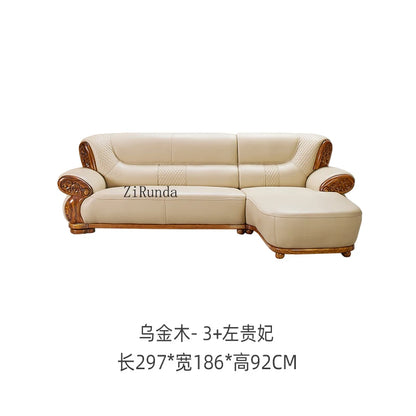 Ebony leather sofa, living room solid wood princess corner sofa, modern furniture