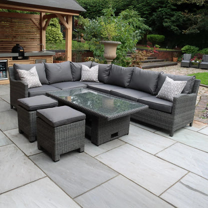 Outdoor Modern Furniture Hotel Villa Terrace Outdoor Rattan Garden Sofa Rattan Lounge Dining Set with Rise and Fall Table