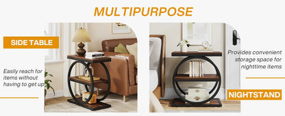 Tribesigns End Table, Narrow End Table with 3 Storage Shelves, Wood Side Table with Black Metal Frames, Industrial Sofa table