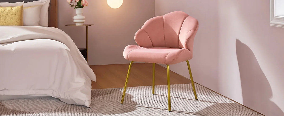 Velvet Accent Chair with Shell-Shaped Backrest, Modern Armchair with Gold Metal Legs for Dressing Room/Bedroom/Living Room