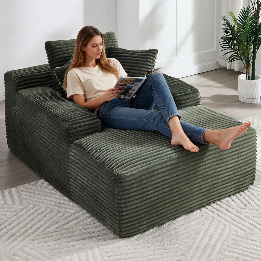 67 Inch Chaise Lounge Chair Indoor, Oversized Corduroy Upholstered Boneless Sofa Bed, Cloud Sofas Couches for Living Room